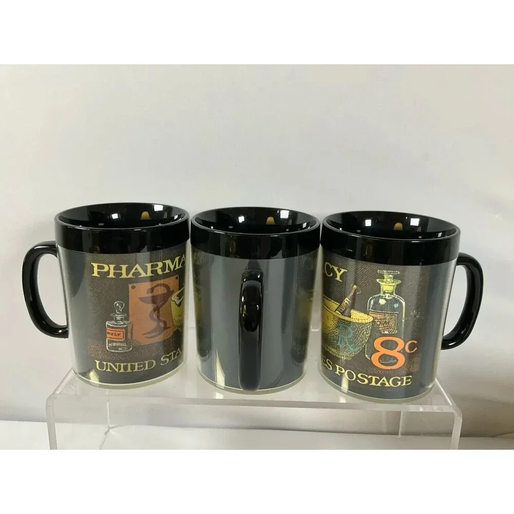 Vintage 70s Thermo Serv 23pc Pharmacy Postage Stamp Drinkware Set Collectible